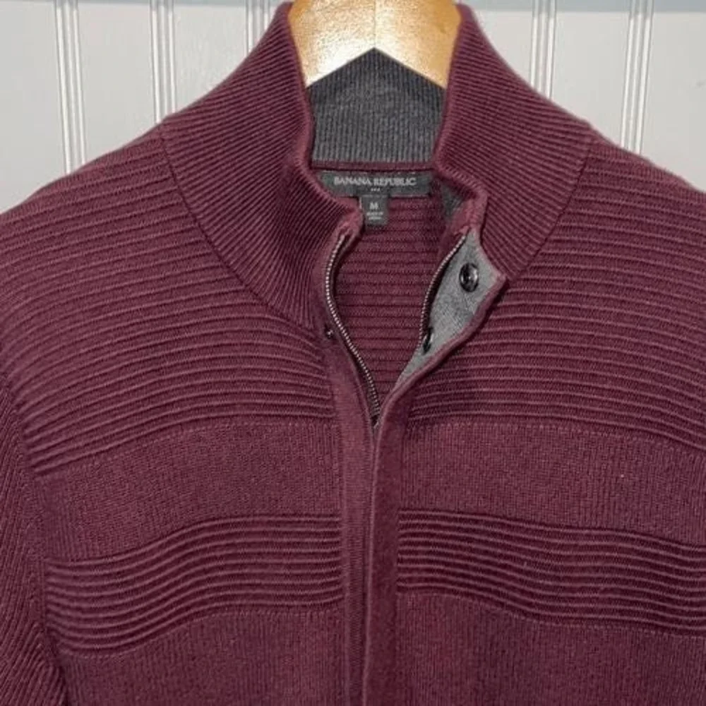 Banana Republic vintage men's full zip cardigan knit sweater maroon pockets size
